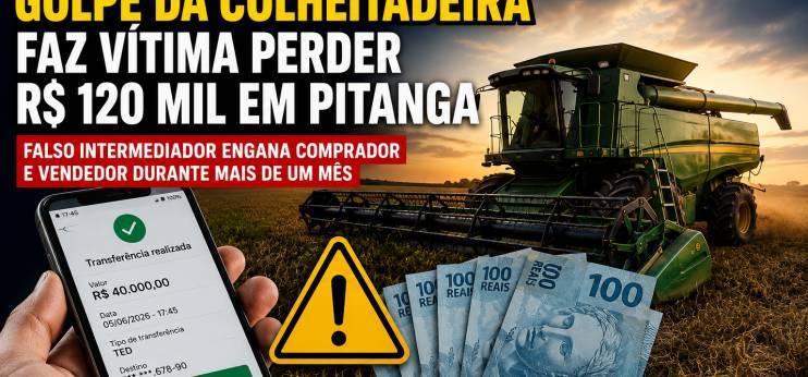 GOLPE DA COLHEITADEIRA FAZ VÍTIMA PERDER R$ 120 MIL EM PITANGA