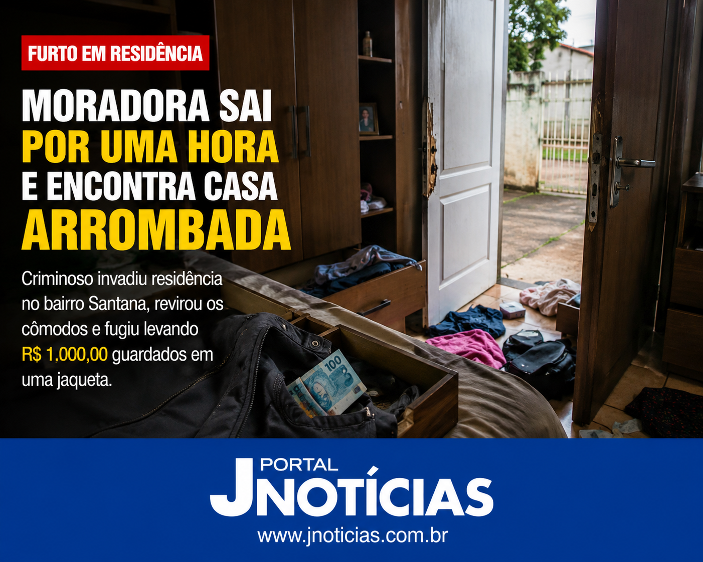 Ladrão aproveita ausência da moradora, arromba casa e leva R$ 1 mil em Guarapuava