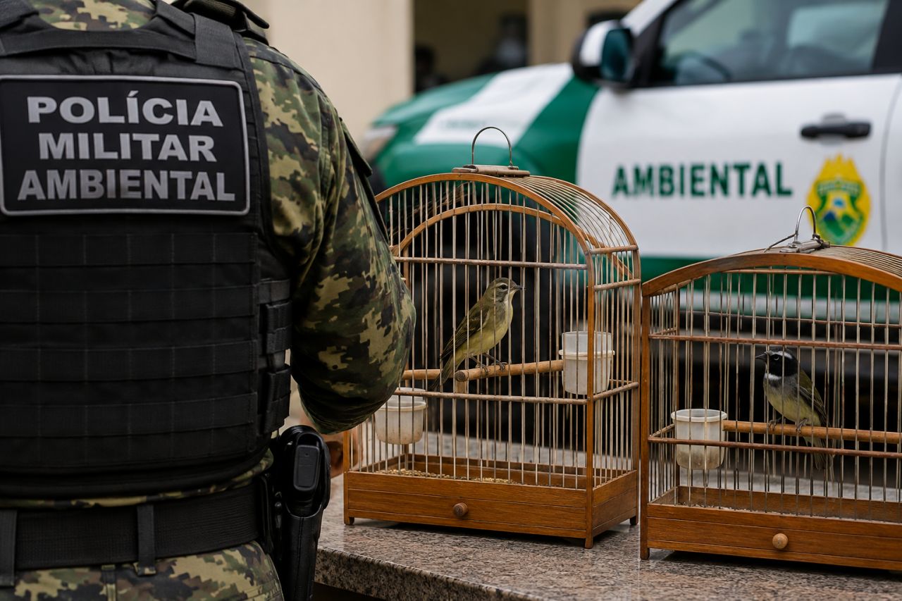 Polícia Ambiental encontra pássaros silvestres em gaiolas e multa morador durante operação em Pitanga